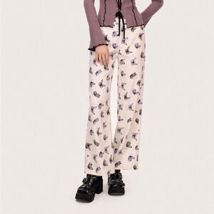 Cider Woman’s Purple Cream Butterfly Wide Leg Pants Jeans Size XL Plus Size New